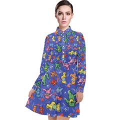 Grateful Dead Bears Pattern Long Sleeve Chiffon Shirt Dress by Cendanart