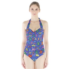 Grateful Dead Bears Pattern Halter Swimsuit by Cendanart