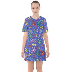 Grateful Dead Bears Pattern Sixties Short Sleeve Mini Dress by Cendanart