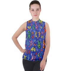 Grateful Dead Bears Pattern Mock Neck Chiffon Sleeveless Top by Cendanart