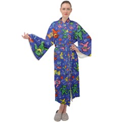 Grateful Dead Bears Pattern Maxi Velvet Kimono by Cendanart