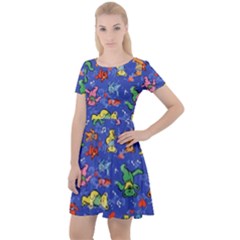 Grateful Dead Bears Pattern Cap Sleeve Velour Dress  by Cendanart