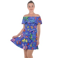 Grateful Dead Bears Pattern Off Shoulder Velour Dress by Cendanart