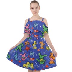 Grateful Dead Bears Pattern Cut Out Shoulders Chiffon Dress by Cendanart