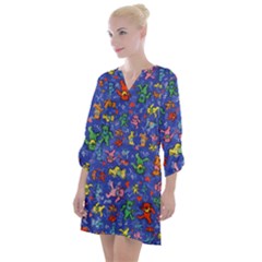 Grateful Dead Bears Pattern Open Neck Shift Dress by Cendanart