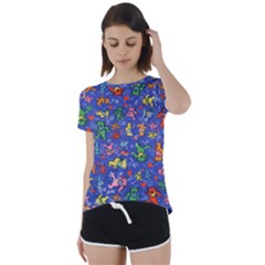 Grateful Dead Bears Pattern Short Sleeve Open Back T-shirt by Cendanart