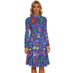 Grateful Dead Bears Pattern Long Sleeve Shirt Collar A-line Dress by Cendanart