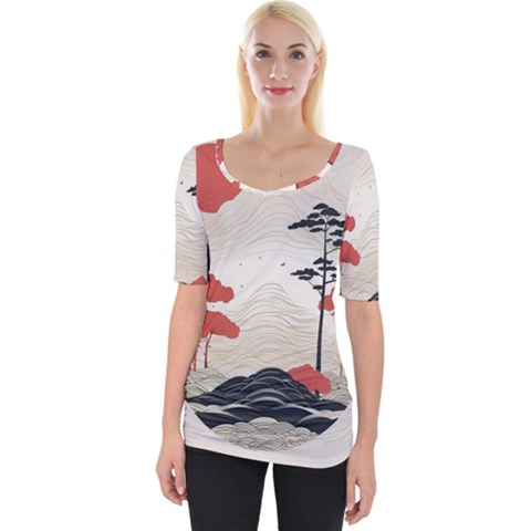 Japanese Nature Spring Garden Wide Neckline T-shirt by Ndabl3x