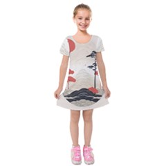 Japanese Nature Spring Garden Kids  Short Sleeve Velvet Dress by Ndabl3x