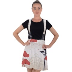 Japanese Nature Spring Garden Velvet Suspender Skater Skirt