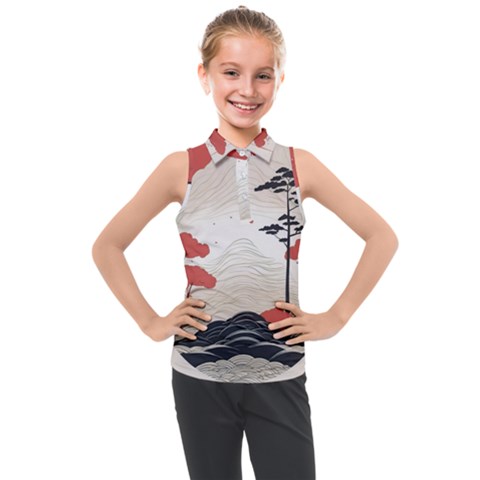 Japanese Nature Spring Garden Kids  Sleeveless Polo T-shirt by Ndabl3x