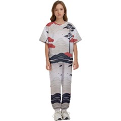 Japanese Nature Spring Garden Kids  T-shirt And Pants Sports Set