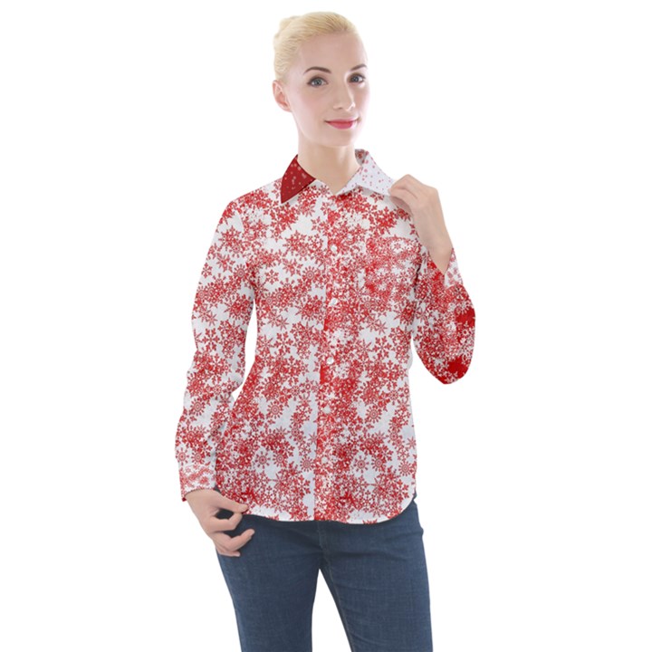 Christmas New Year Snowflake Deer Women s Long Sleeve Pocket Shirt