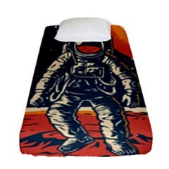 Vintage Retro Space Posters Astronaut Fitted Sheet (single Size) by Sarkoni