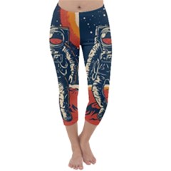 Vintage Retro Space Posters Astronaut Capri Winter Leggings 