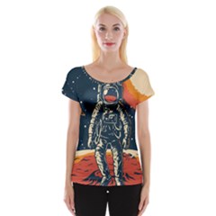 Vintage Retro Space Posters Astronaut Cap Sleeve Top by Sarkoni