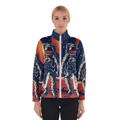 Vintage Retro Space Posters Astronaut Women s Bomber Jacket