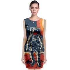 Vintage Retro Space Posters Astronaut Sleeveless Velvet Midi Dress