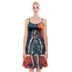 Vintage Retro Space Posters Astronaut Spaghetti Strap Velvet Dress