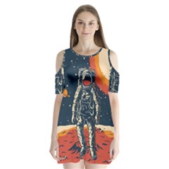 Vintage Retro Space Posters Astronaut Shoulder Cutout Velvet One Piece