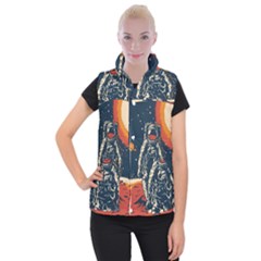 Vintage Retro Space Posters Astronaut Women s Button Up Vest