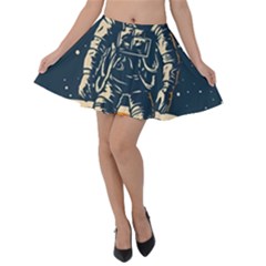 Vintage Retro Space Posters Astronaut Velvet Skater Skirt