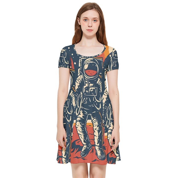 Vintage Retro Space Posters Astronaut Inside Out Cap Sleeve Dress