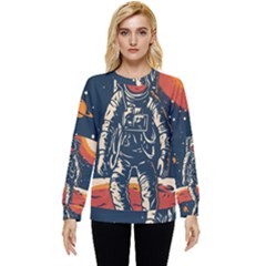 Vintage Retro Space Posters Astronaut Hidden Pocket Sweatshirt