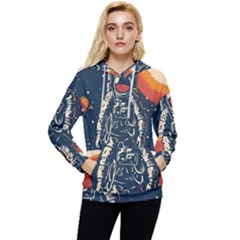 Vintage Retro Space Posters Astronaut Women s Lightweight Drawstring Hoodie