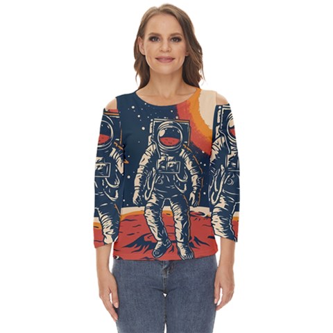 Vintage Retro Space Posters Astronaut Cut Out Wide Sleeve Top by Sarkoni