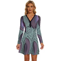 Converge Diverge Mingle Mix Divide Long Sleeve Deep V Mini Dress  by Paksenen