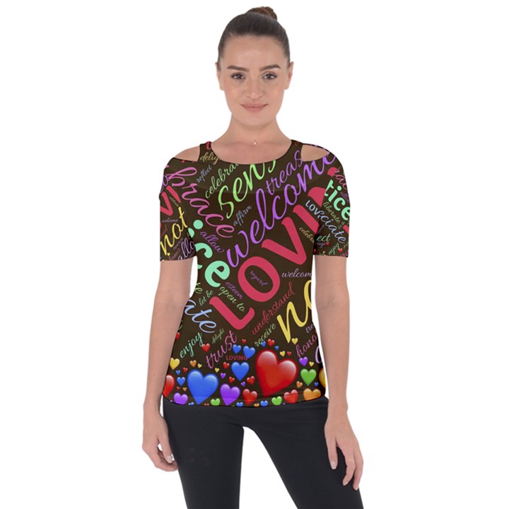 Loving Practice Agape Heart Shoulder Cut Out Short Sleeve Top