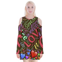 Loving Practice Agape Heart Velvet Long Sleeve Shoulder Cutout Dress by Paksenen