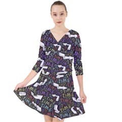 Mental Emojis Emoticons Icons Quarter Sleeve Front Wrap Dress by Paksenen