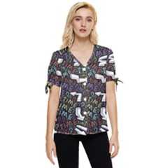 Footprints Path Mystery Unknown Bow Sleeve Button Up Top by Paksenen