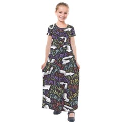 Time Nonlinear Curved Undirected Kids  Short Sleeve Maxi Dress by Paksenen