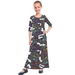 Time Nonlinear Curved Undirected Kids  Quarter Sleeve Maxi Dress by Paksenen