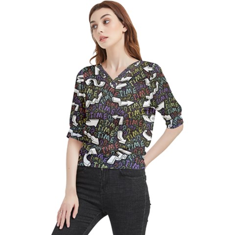 Time Nonlinear Curved Undirected Quarter Sleeve Blouse by Paksenen