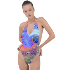 Swirl Vortex Emoji Cyclone Motion Backless Halter One Piece Swimsuit by Paksenen