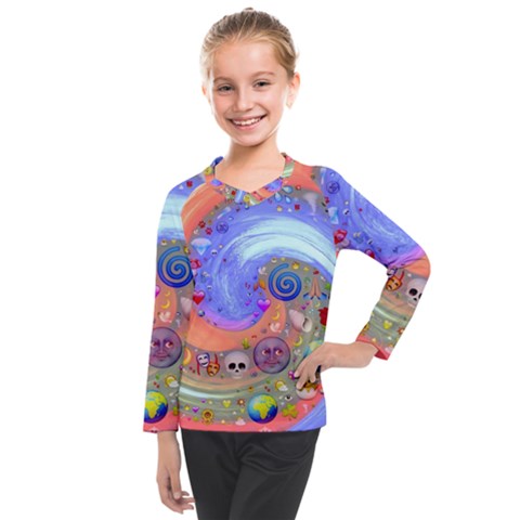 Swirl Vortex Emoji Cyclone Motion Kids  Long Mesh T-shirt by Paksenen