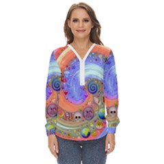 Swirl Vortex Emoji Cyclone Motion Zip Up Long Sleeve Blouse