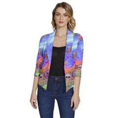 Swirl Vortex Emoji Cyclone Motion Women s Draped Front 3/4 Sleeve Shawl Collar Jacket by Paksenen