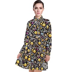 Mental Emojis Emoticons Icons Long Sleeve Chiffon Shirt Dress by Paksenen