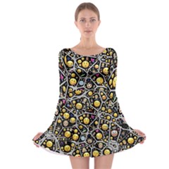 Mental Emojis Emoticons Icons Long Sleeve Skater Dress by Paksenen