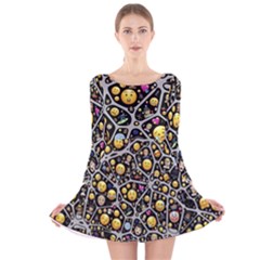 Mental Emojis Emoticons Icons Long Sleeve Velvet Skater Dress by Paksenen