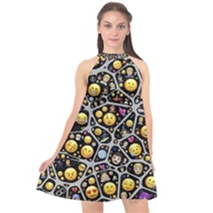 Mental Emojis Emoticons Icons Halter Neckline Chiffon Dress  by Paksenen