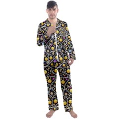 Mental Emojis Emoticons Icons Men s Long Sleeve Satin Pajamas Set