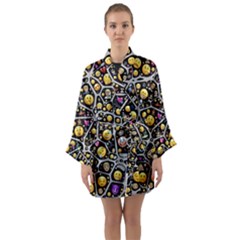 Mental Emojis Emoticons Icons Long Sleeve Satin Kimono by Paksenen