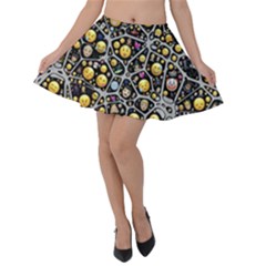 Mental Emojis Emoticons Icons Velvet Skater Skirt by Paksenen