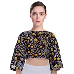 Mental Emojis Emoticons Icons Tie Back Butterfly Sleeve Chiffon Top by Paksenen